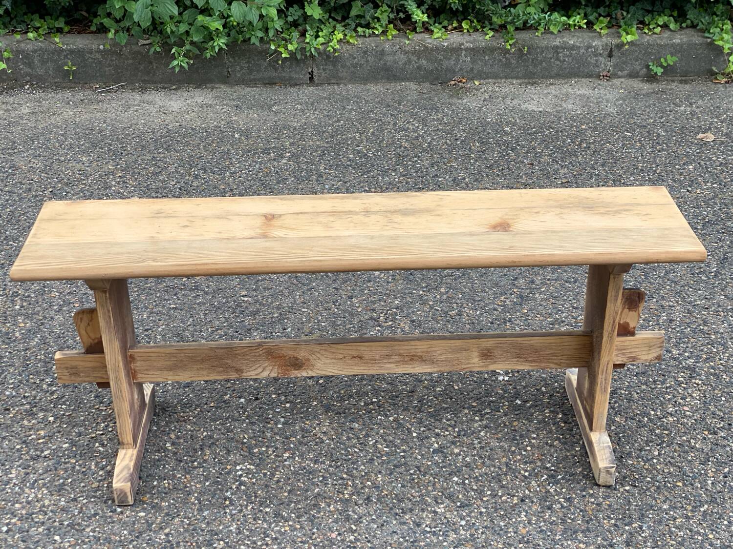 Renovated vintage farmhouse bench in raw solid wood