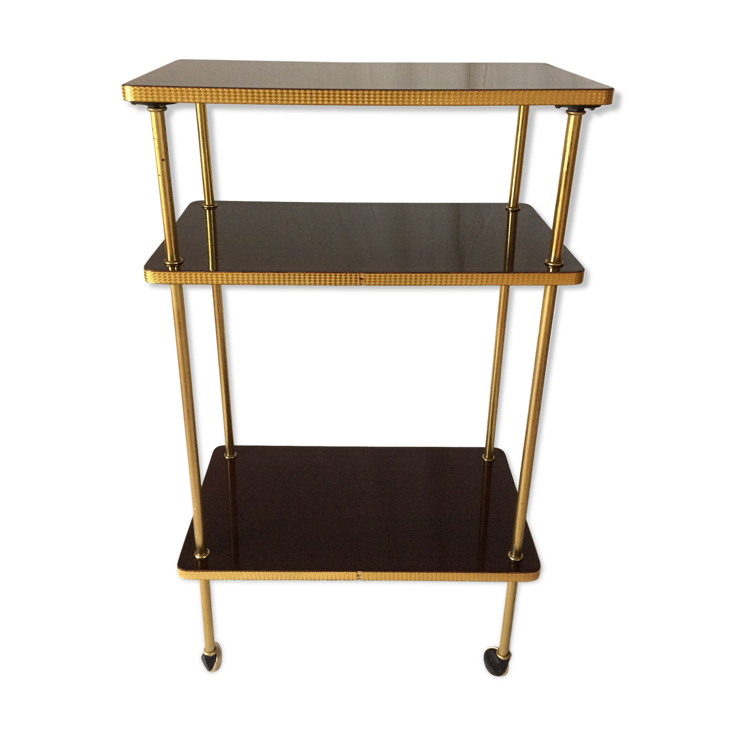 3 shelf harness, on wheels, vintage