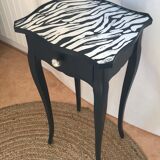 Dark blue zebra bedside table with silver leaf