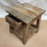 Small teak stool with 1 drawer