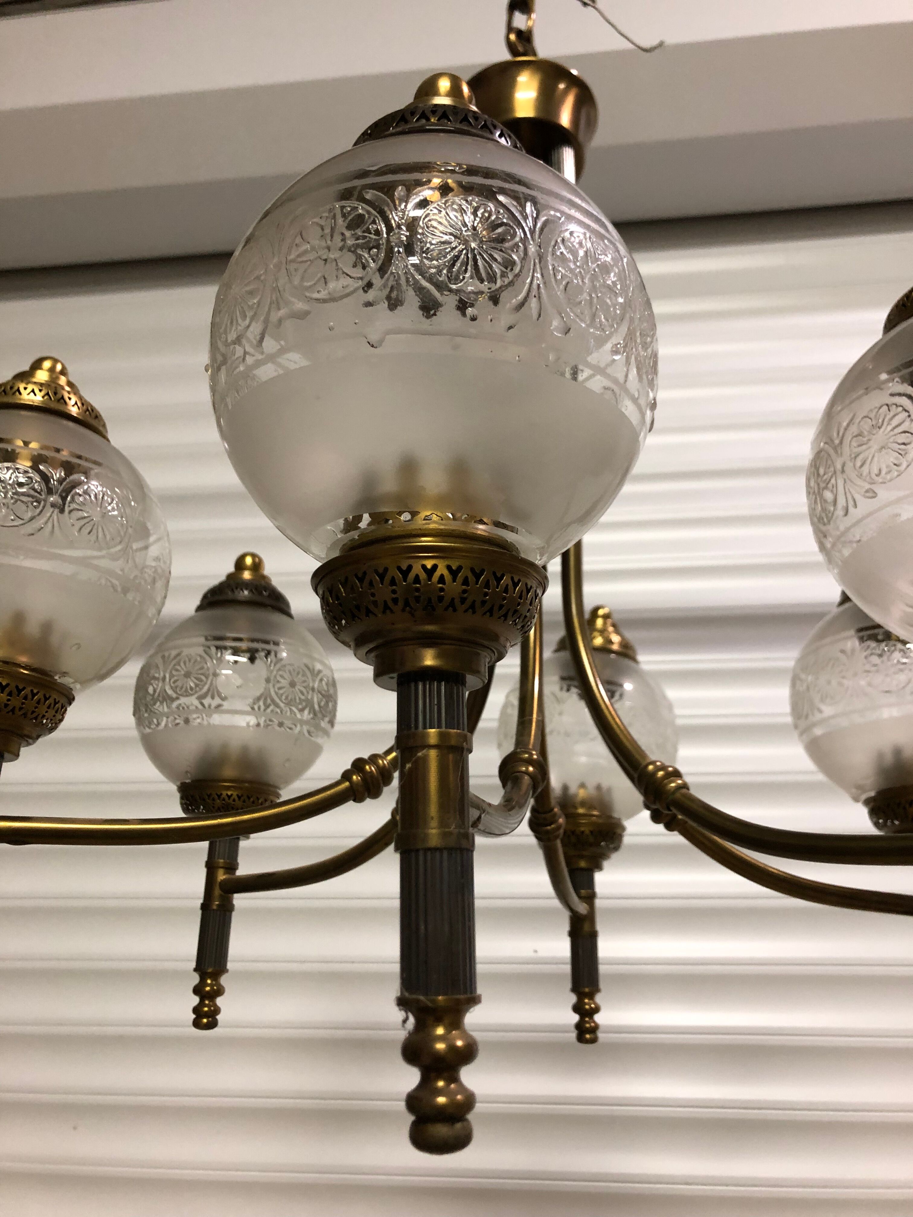 Glass and brass suspension and its vintage sconces
