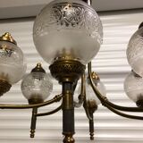 Glass and brass suspension and its vintage sconces