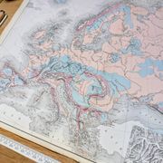 Europe and its reliefs, original map printed in 1879.