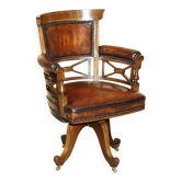 Fauteuil capitaine victorien en cuir restauré par Cornelius V Smith