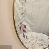 Gilded bronze mirror and screen-printed glass with flower motif