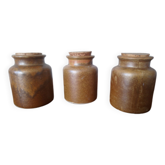 Set of 3 stoneware mustard pots