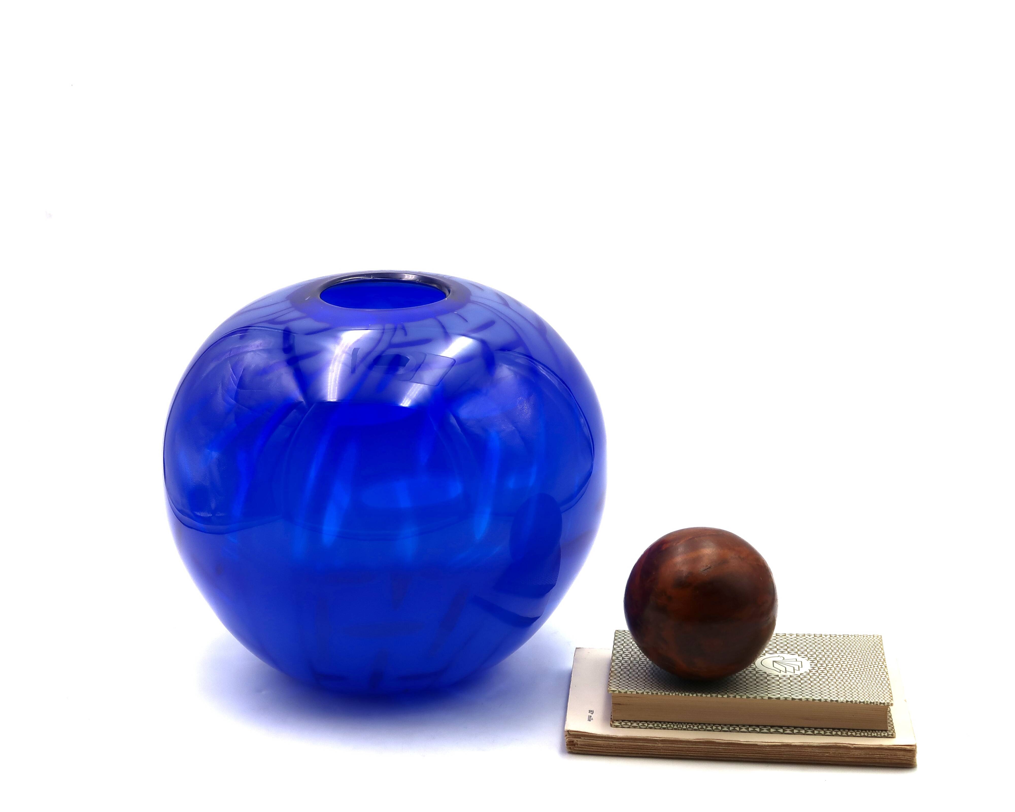 Impressive blue blown glass vase by Nicolas Morin.