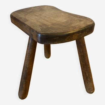 Brutalist slag stool in old solid wood