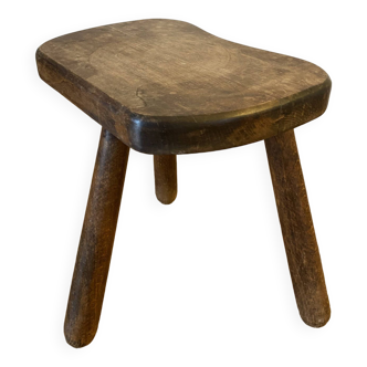 Tabouret de laitier Brutaliste en bois massif ancien