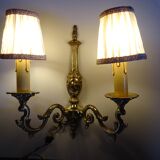 Bronze wall sconces, silk shades, pair