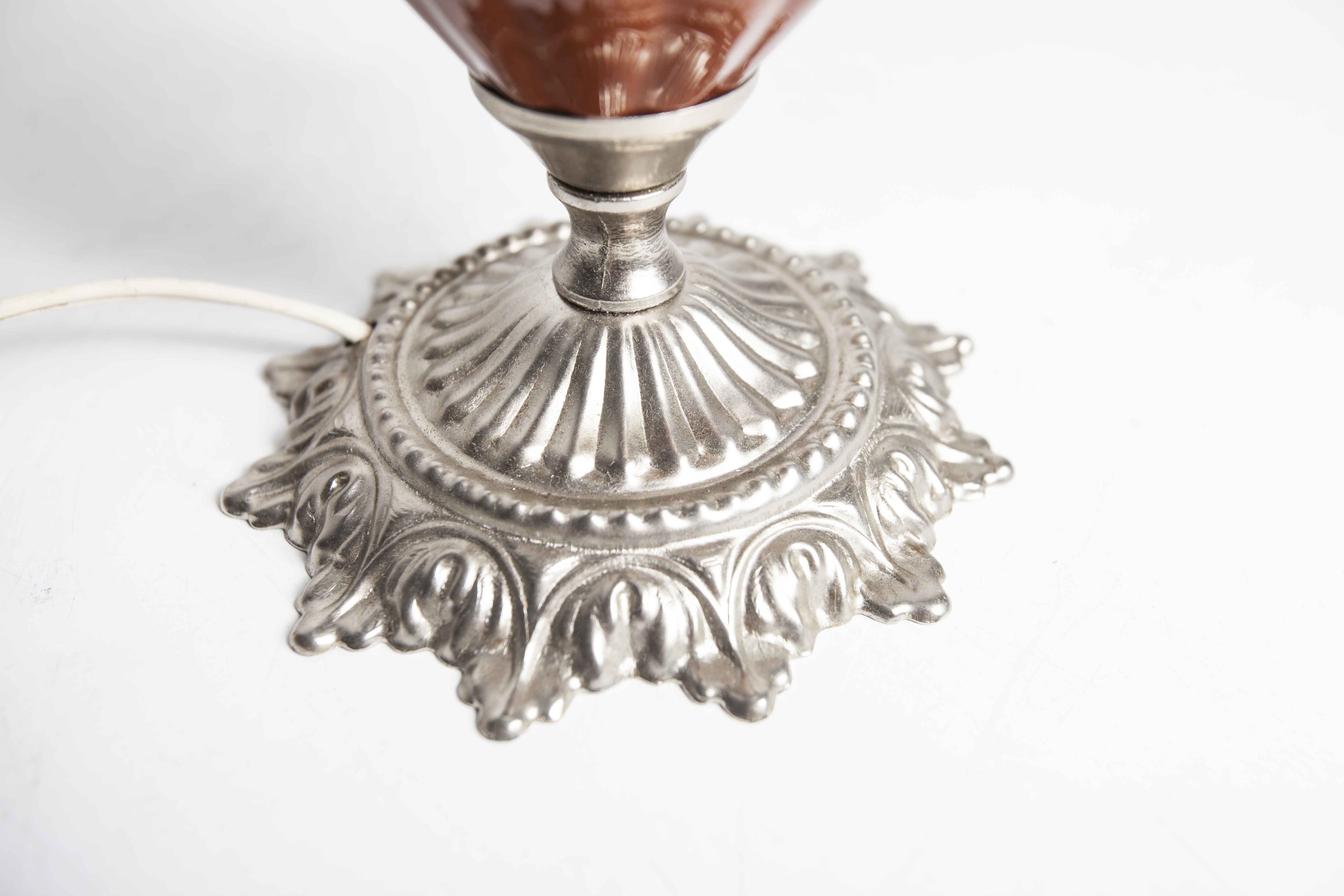 Table or bedside lamp of 1960 ceramic silvered metal glass