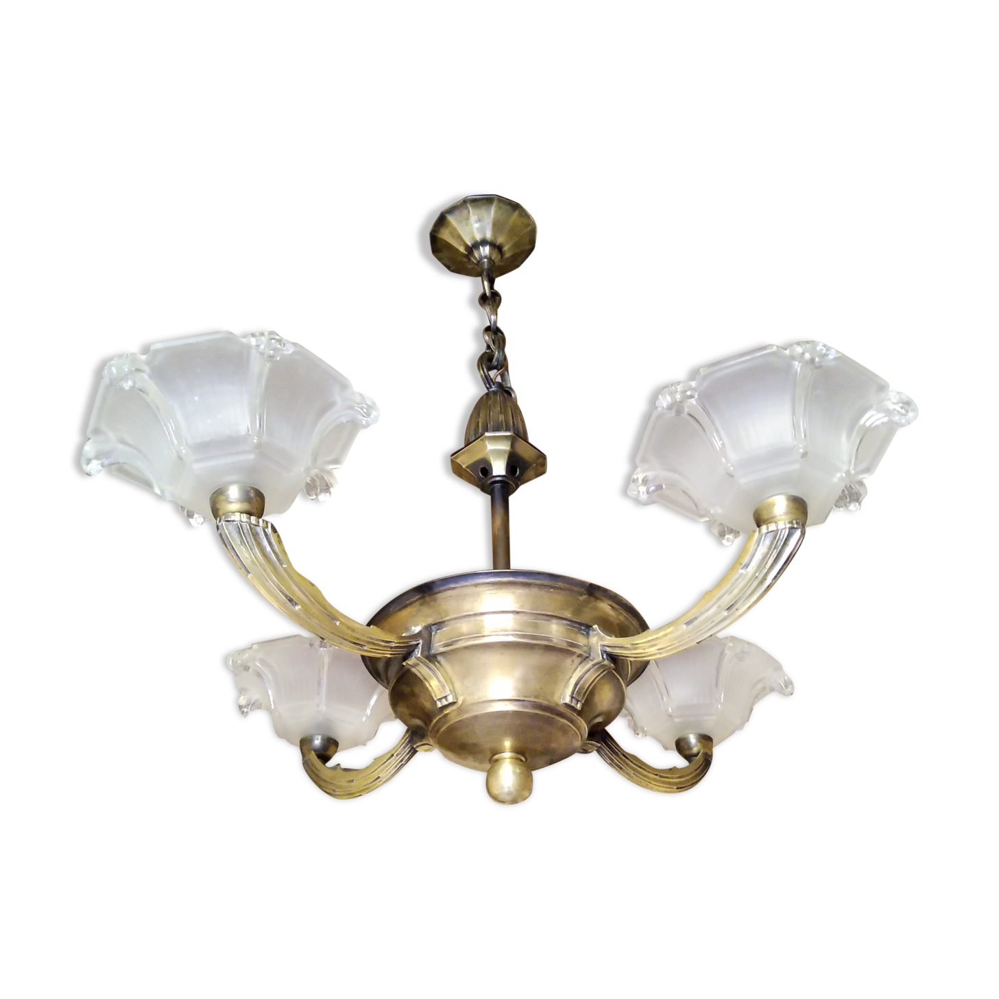 Ezan chandelier in bronze and glass pressed art deco