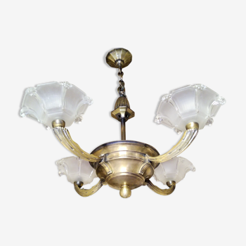 Ezan chandelier in bronze and glass pressed art deco