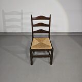 Set of 2 oak, rustic, farmhouse, ladderback dining chairs with rush seats