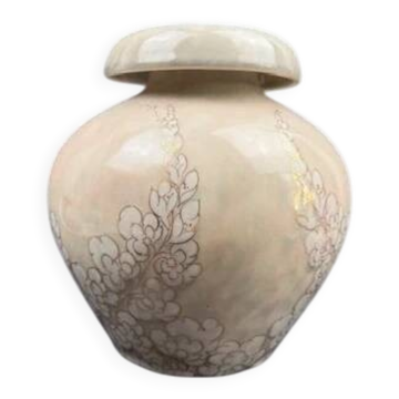 Vase Tharaud Limoges décor floral doré porcelaine émaillée – H 26 cm