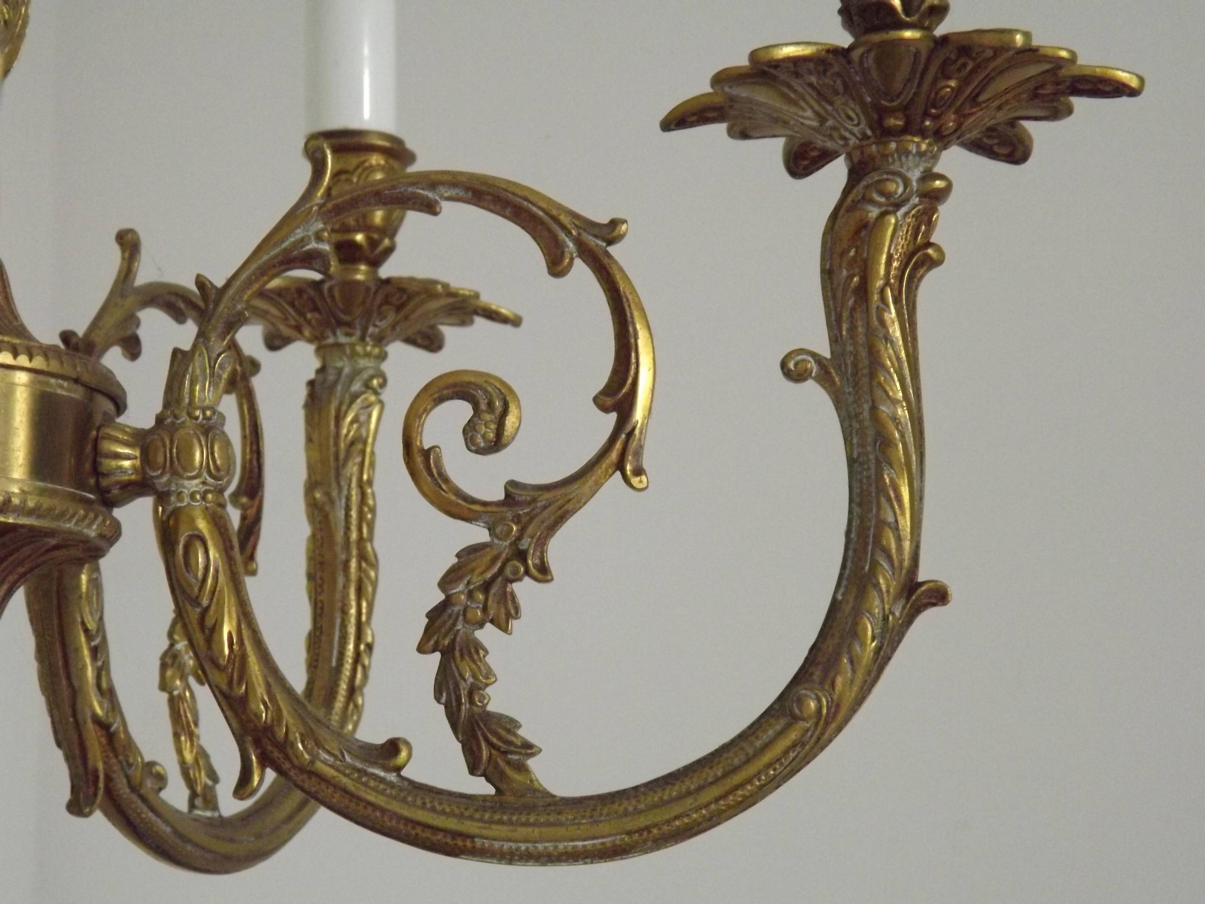 Elegant French Vintage Bronze 5-Light Art Nouveau Style Chandelier