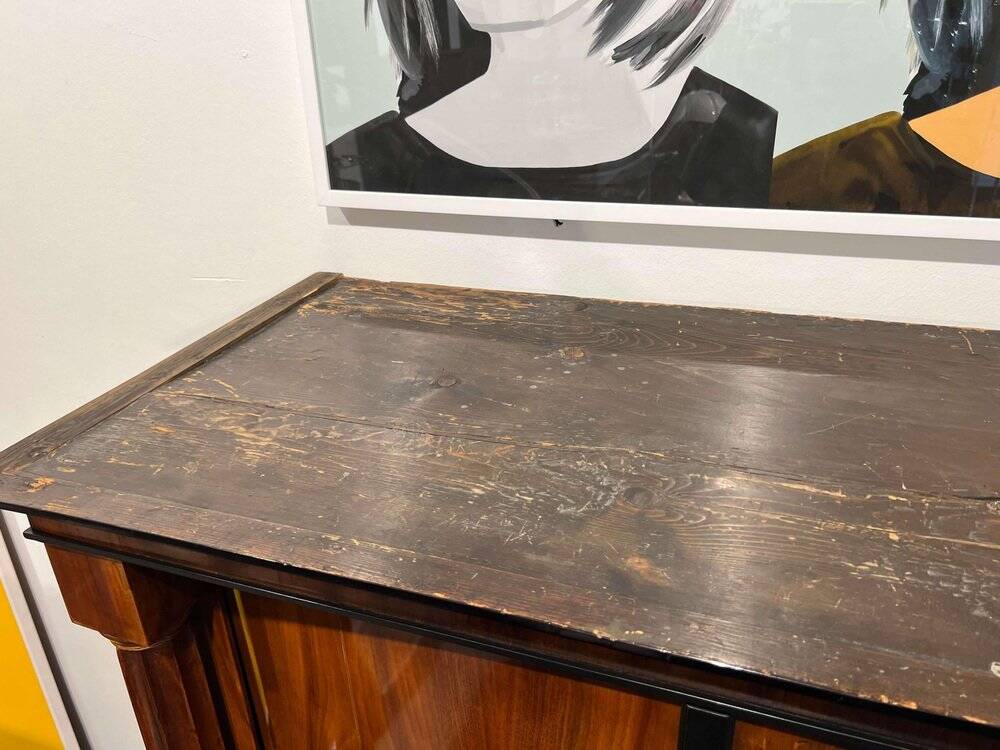 Biedermeier Armoire, Walnut Veneer, Full Columns, Austria/Vienna around 1825