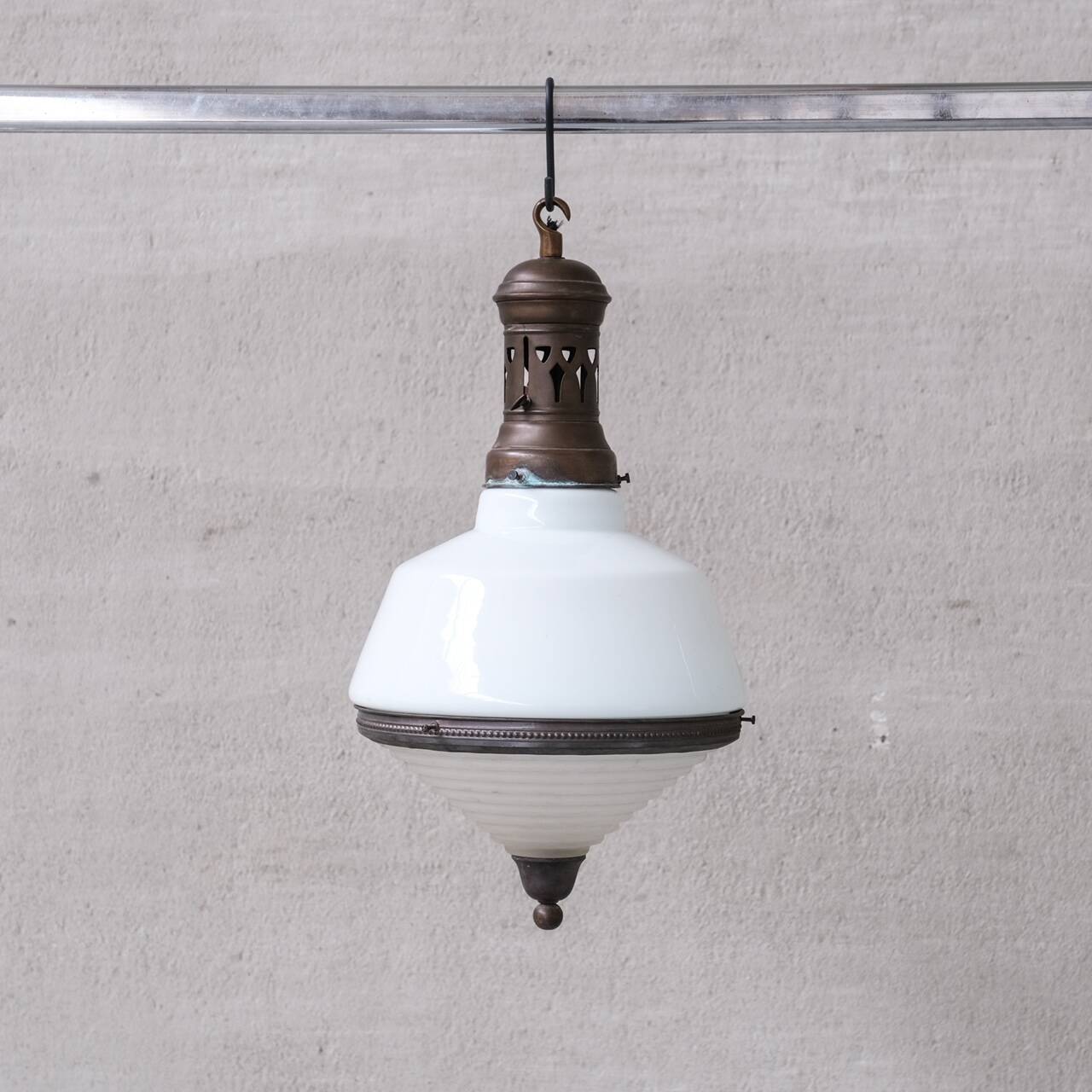 Antique french two tone glass pendant light
