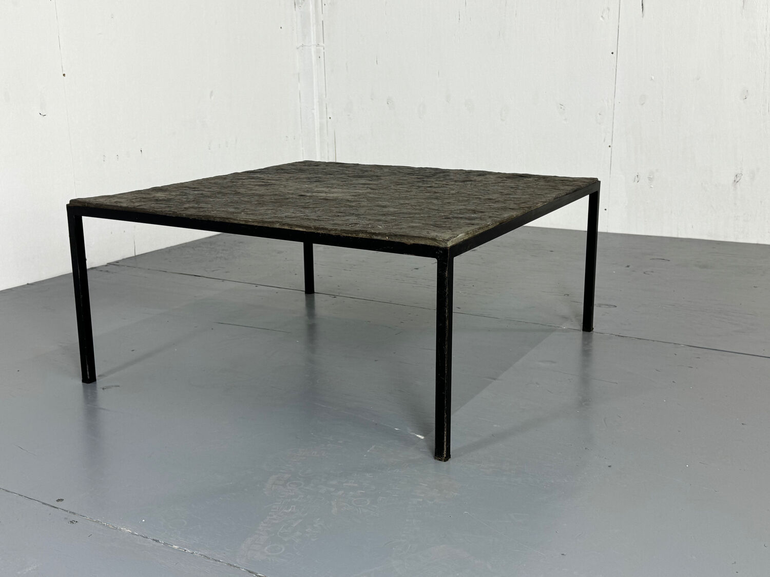 Mid Century minimalistic modernist slate and steel coffee table, 1950s