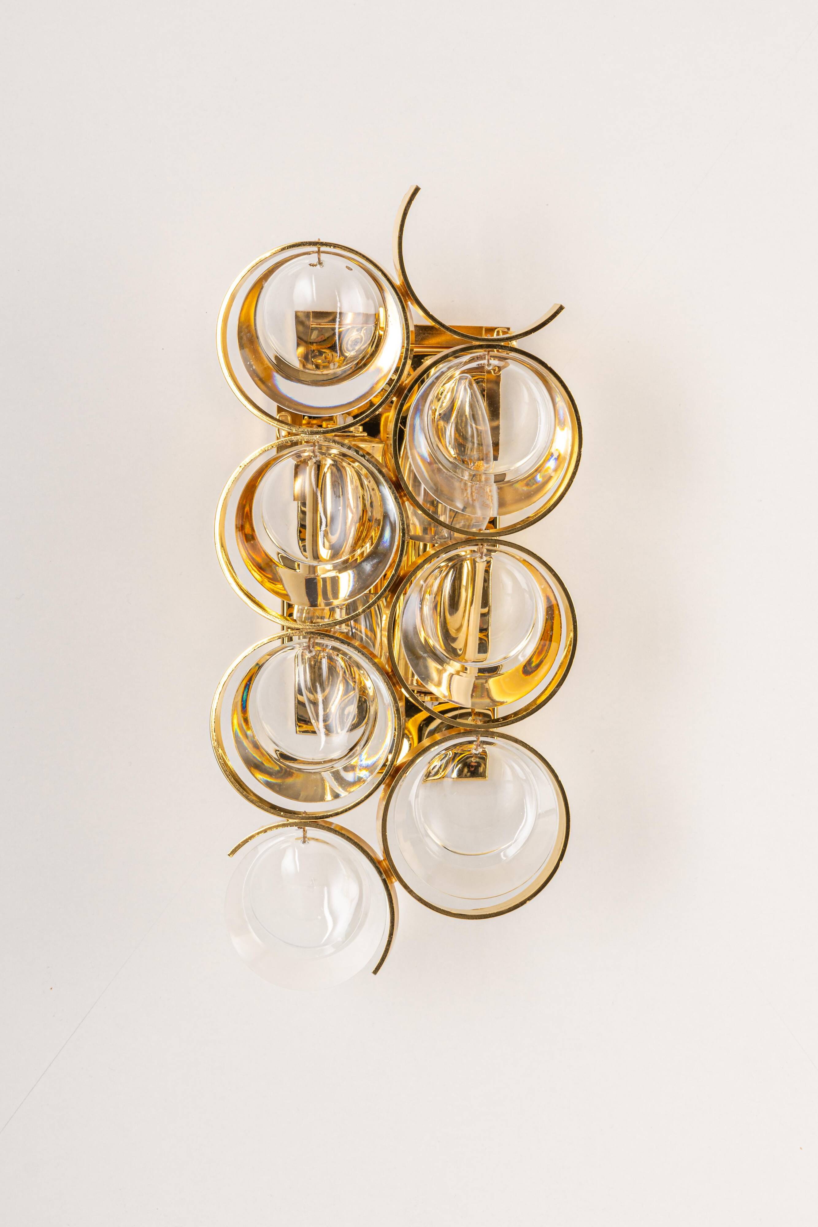 Golden brass and crystal wall light by Palwa, Germany, 1960s.
