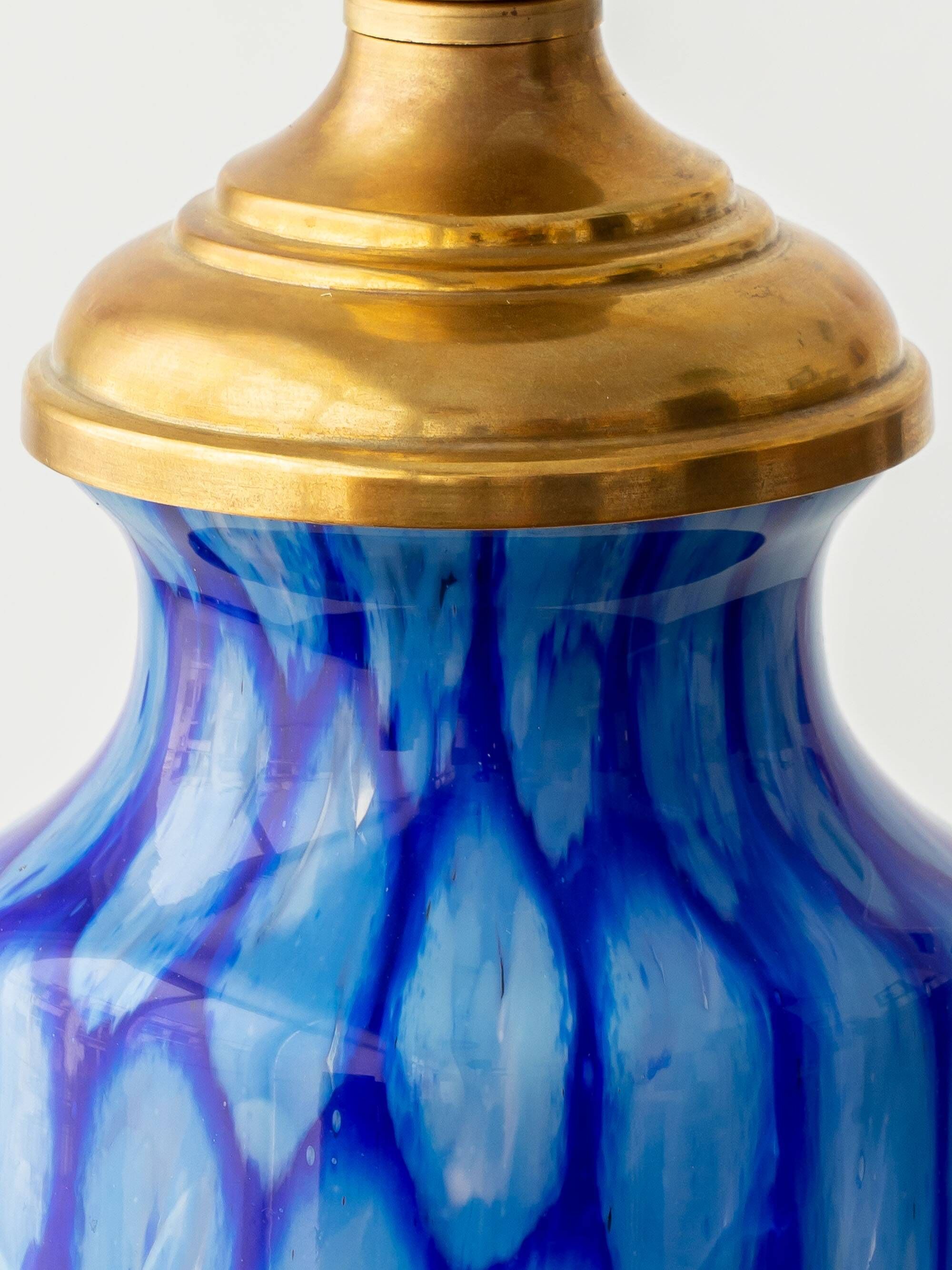 Bohemian Blue Art Glass Table Lamp, Czechoslovakia, circa 1920s