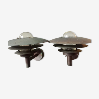 Pair of  outdoor wall lamps in copper
