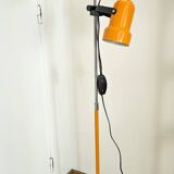 Vintage 1970s floor lamp with 2 spots, chrome, orange and black.