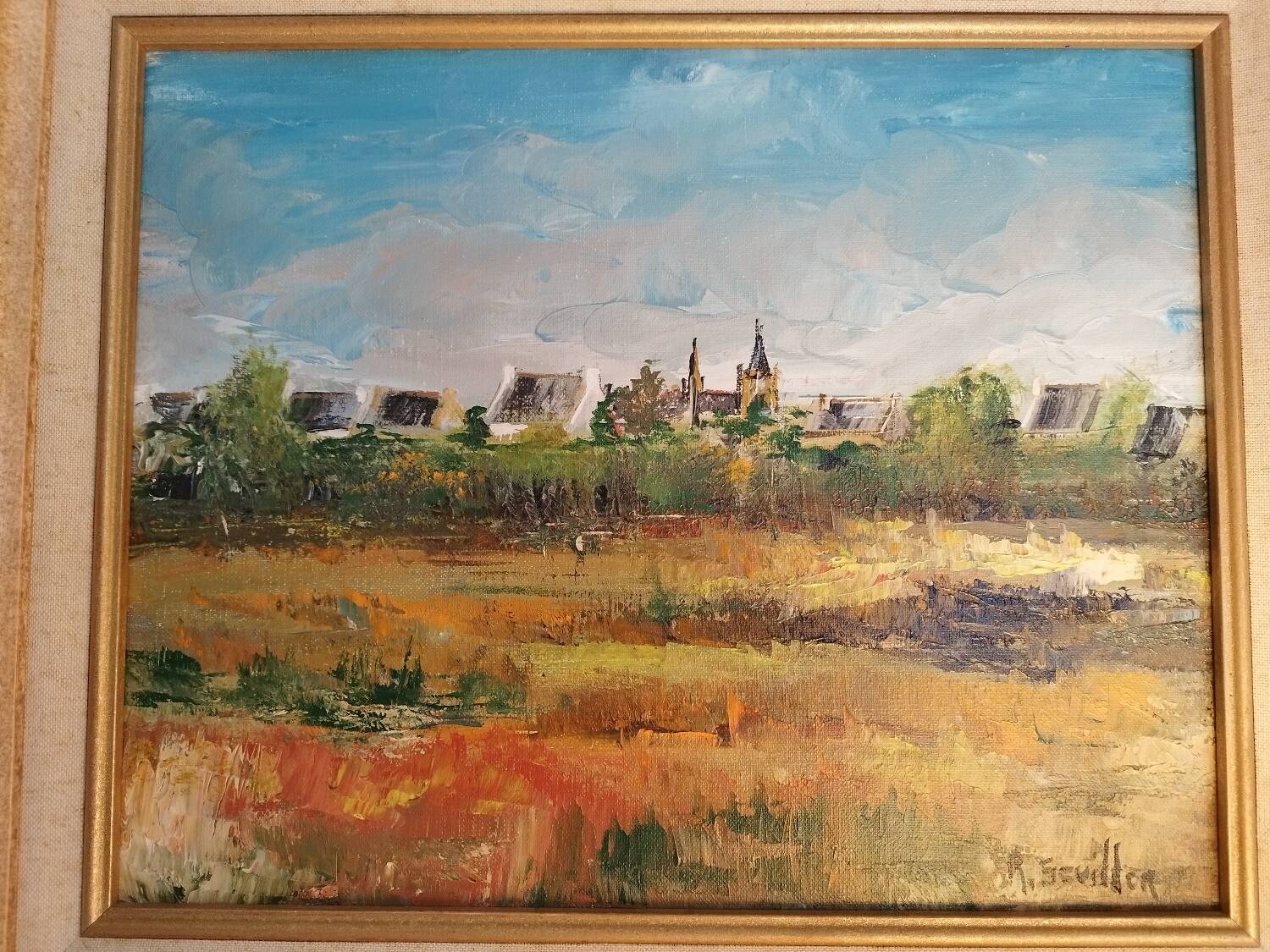 Oil on canvas "a Village in Brittany" signed by Raymond Scuiller