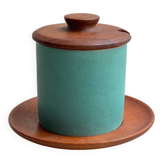 Turquoise ceramic lidded sugar jar