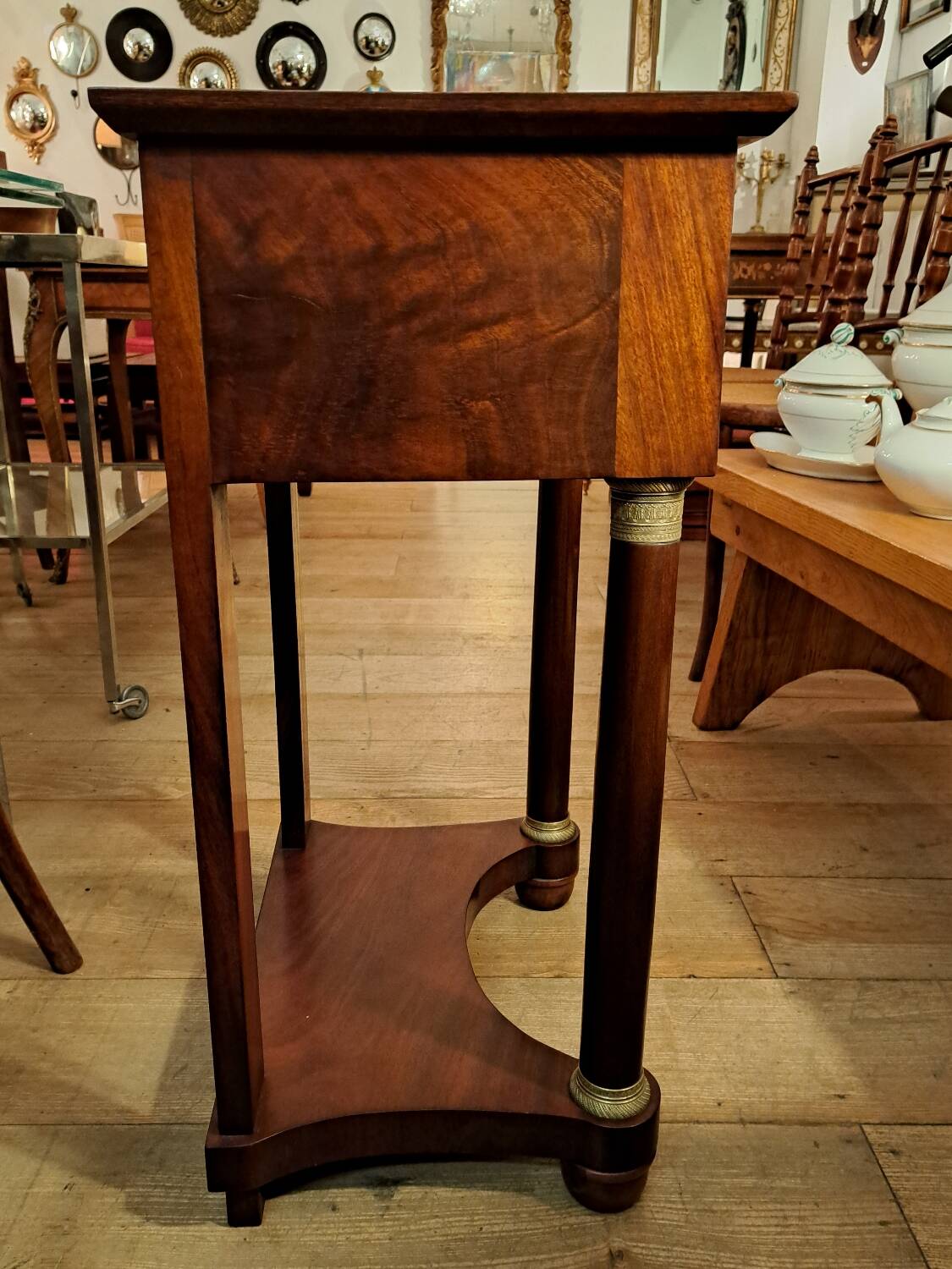 Empire style bedside table in mahogany and bronze