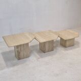 Set of 3 italian travertine coffee or side tables, 1980s