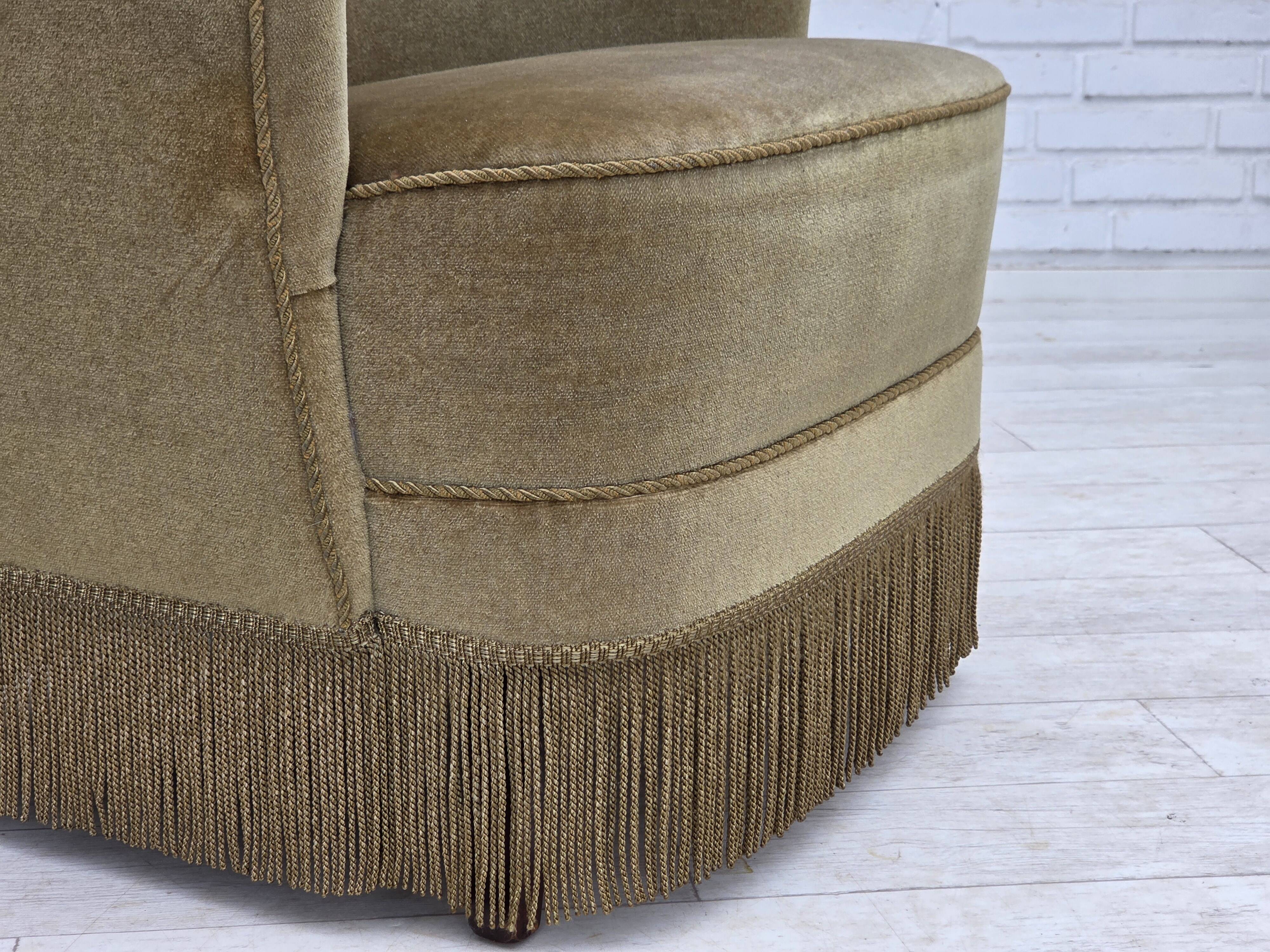 1970s, Danish highback armchair, light green furniture velour.