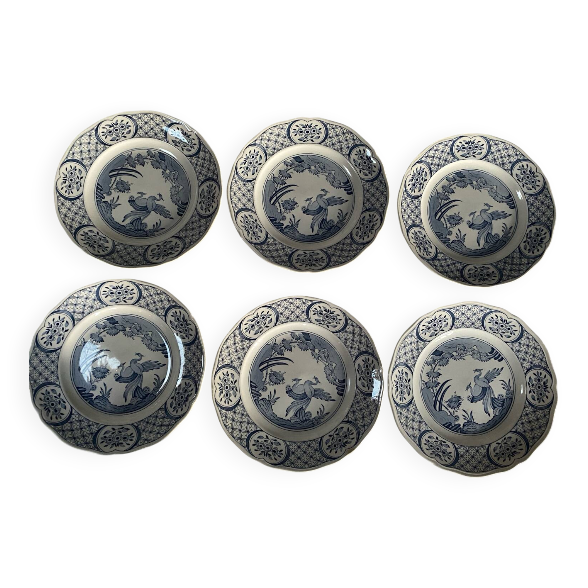 6 large Old Chelsea Furnivals dinner plates