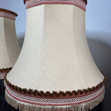 Pair of antique fabric lampshades with fringe