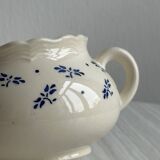 Pot - sugar bowl with two handles in decorative ceramic with blue floral motifs.