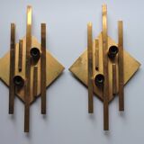 Pair of vintage geometric brass wall lamps