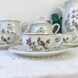 Service à thé vintage Digoin Sarreguemines – Modèle Corde – Motif Oiseau de Paradis