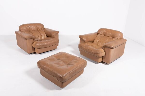 De Sede DS 101 brown leather lounge chairs, 1970's