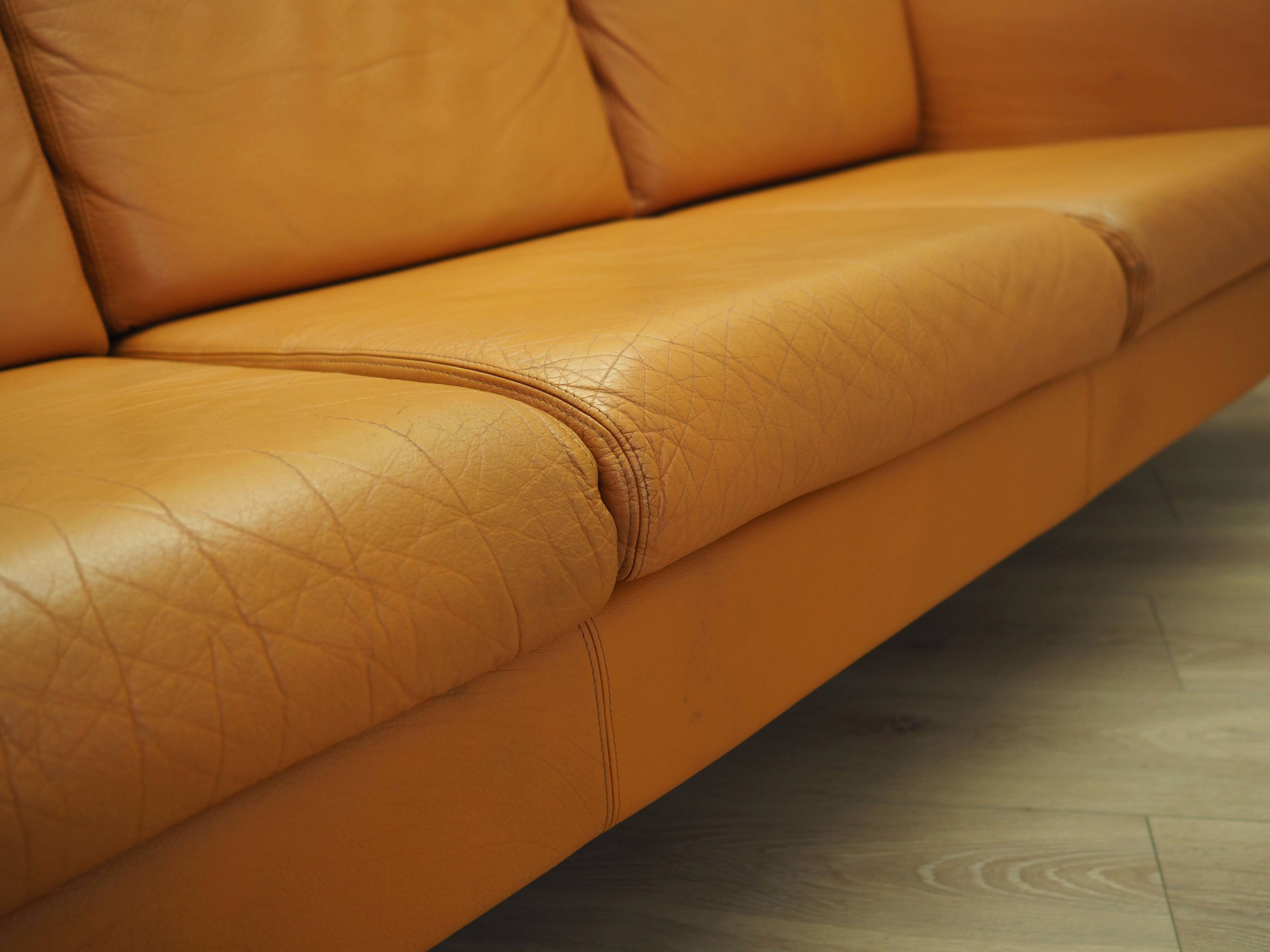 Orange leather sofa, Danish design, 1970s, production: Denmark