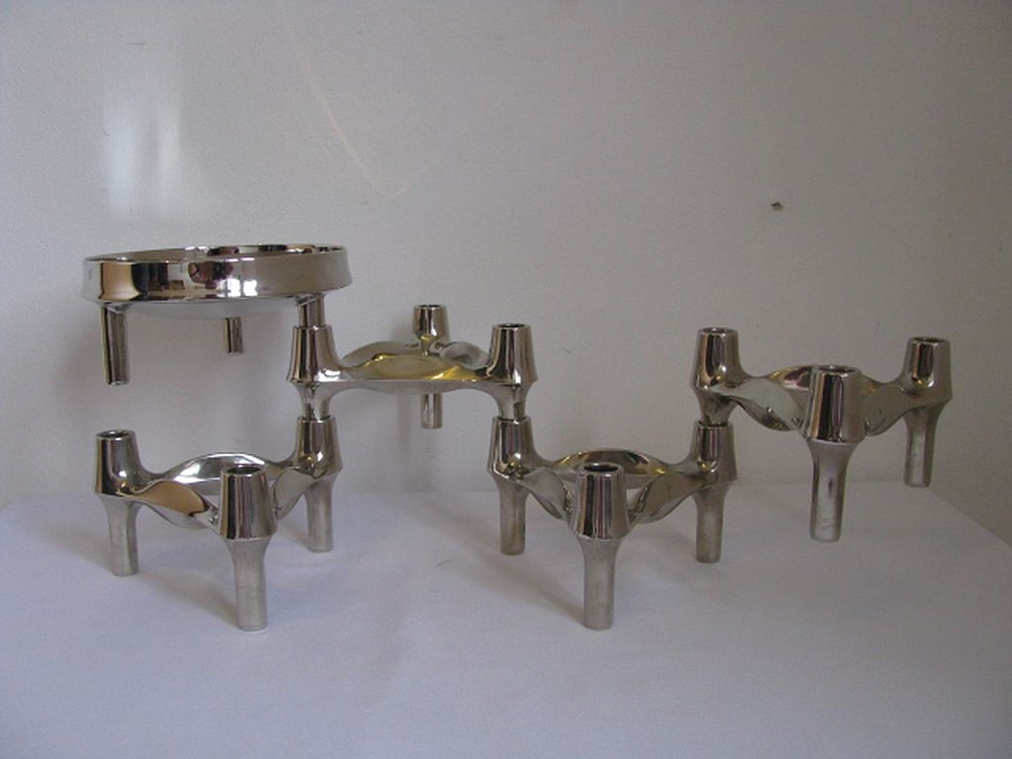 Set de bougeoirs modulaires Bmf édition argent conçus par Fritz Nagel & Ceasar Stoffi