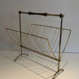 Folding magazine holders in brass and wood, around 1960
