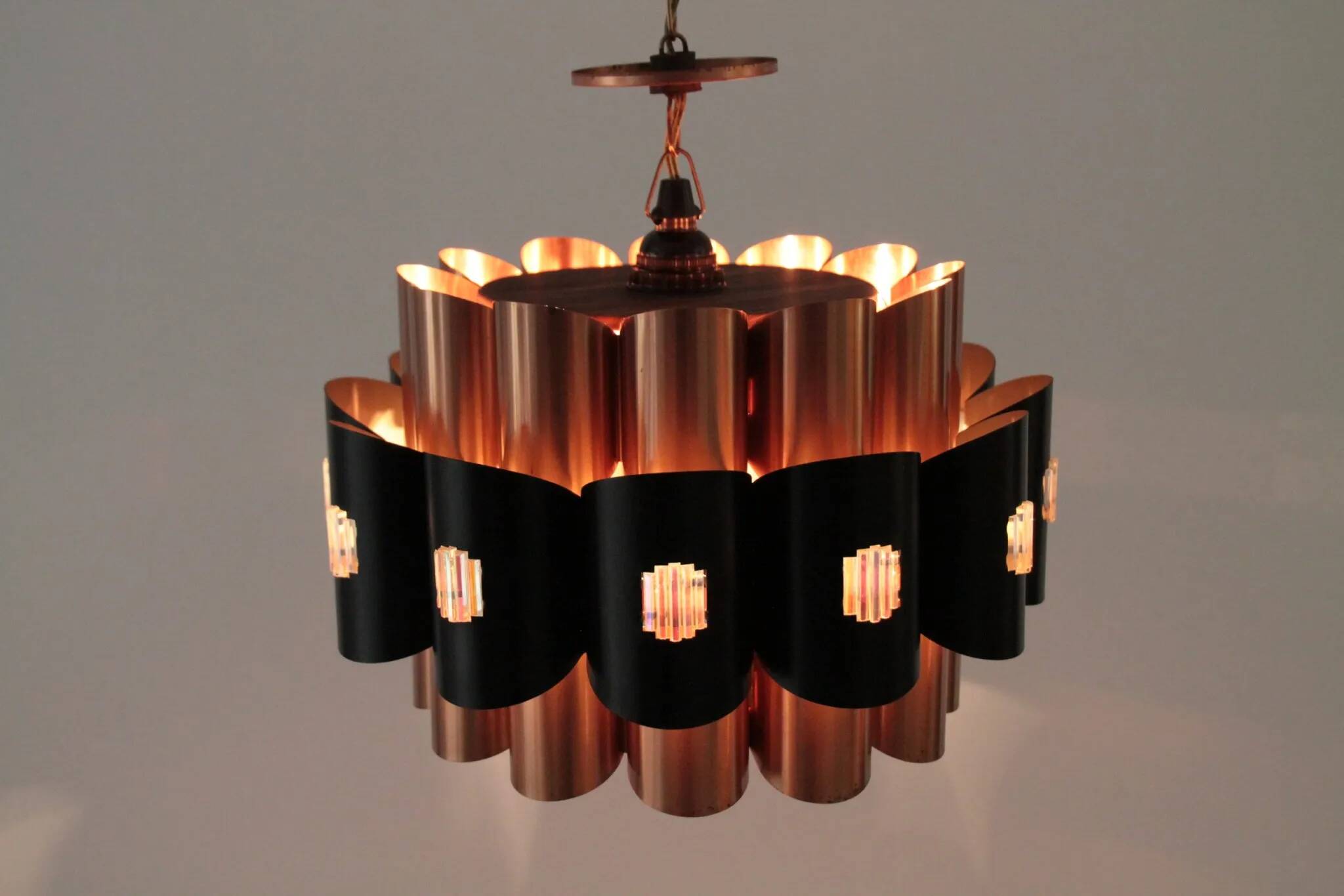 Copper & Black Pendant Lamp by Werner Schou for Coronell Elektro — Denmark, 1960s