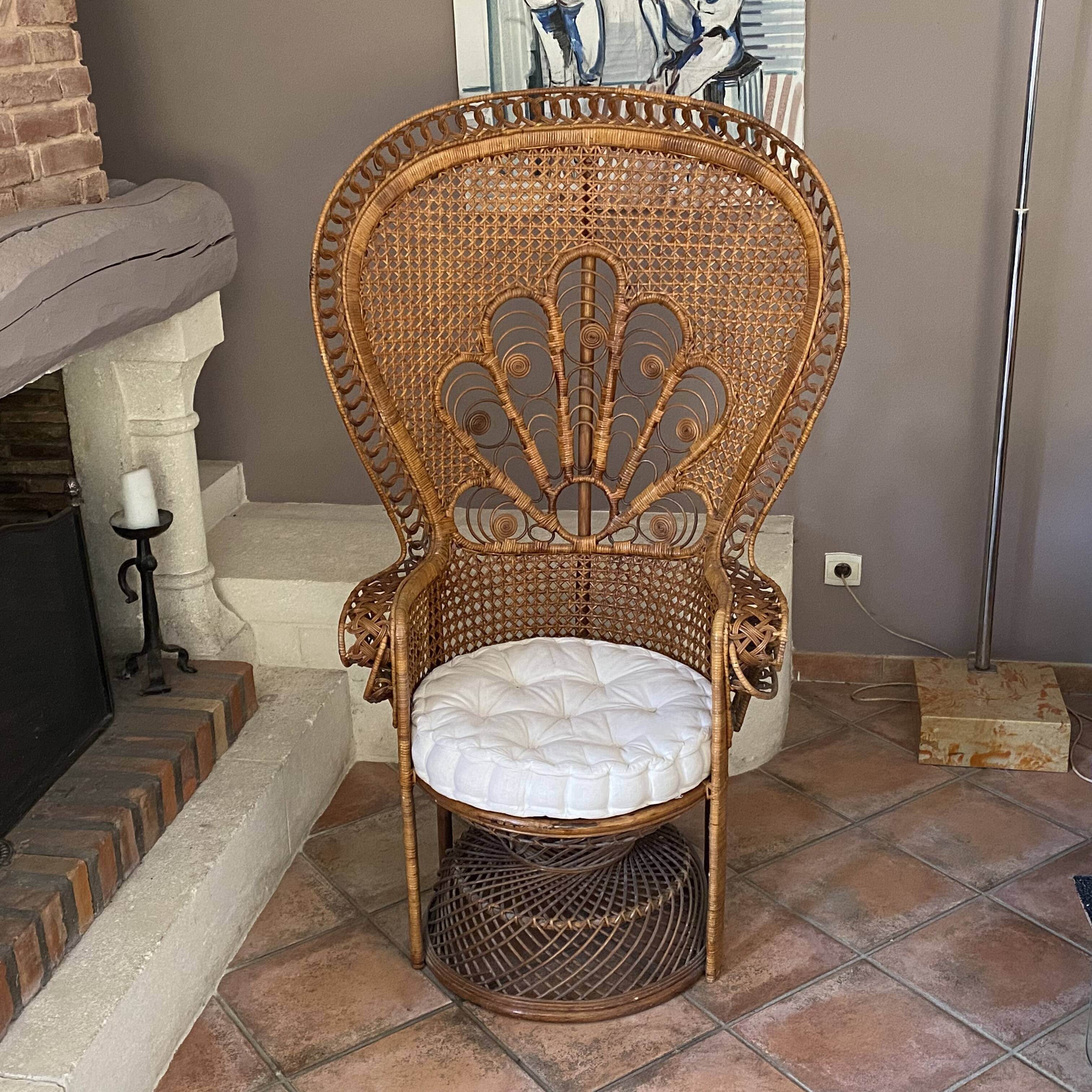 Large Emmanuelle rattan armchair. 1970.