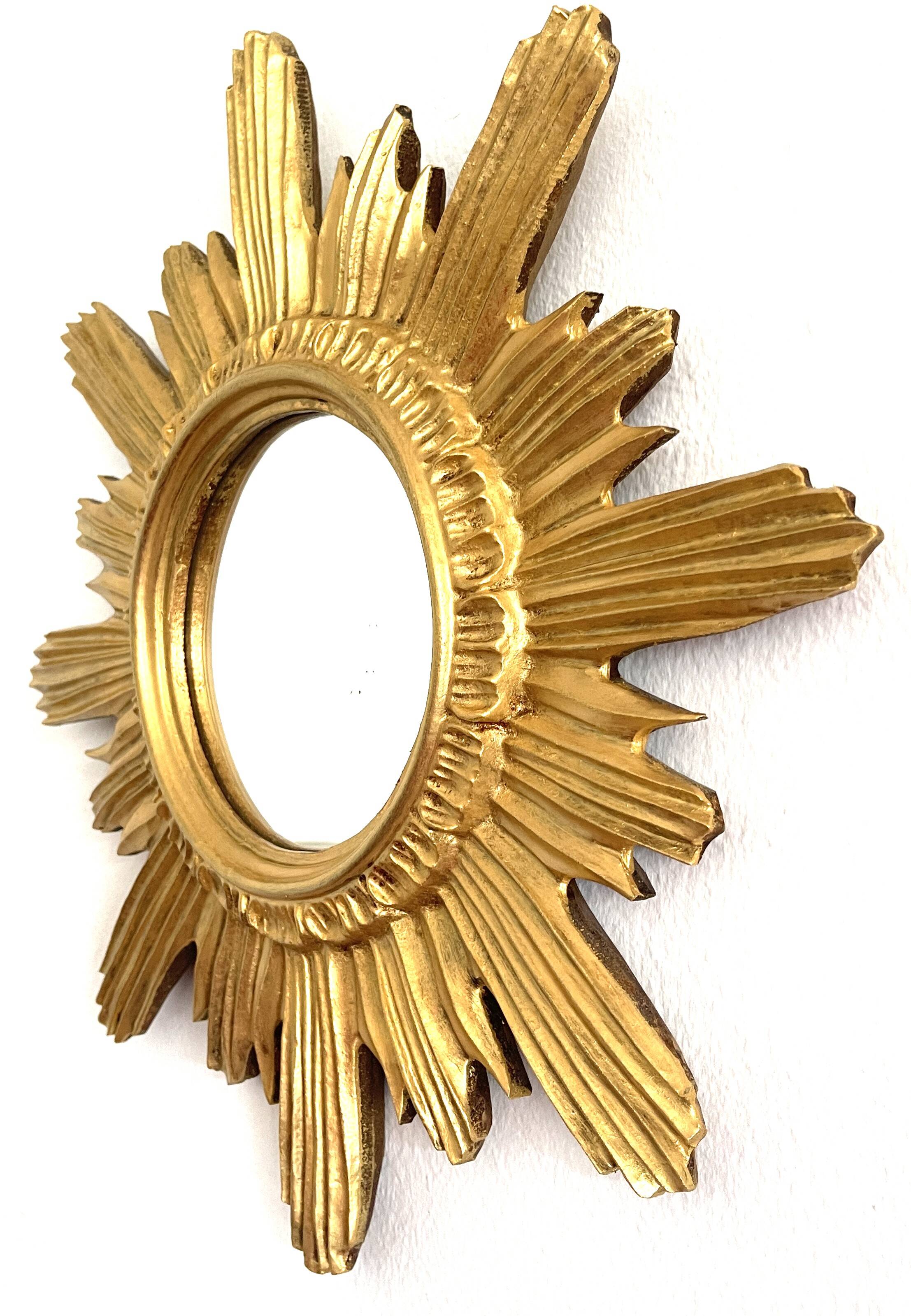 Golden carved wooden sun mirror — 42 cm