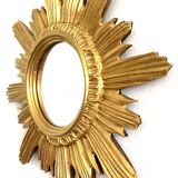 Golden carved wooden sun mirror — 42 cm