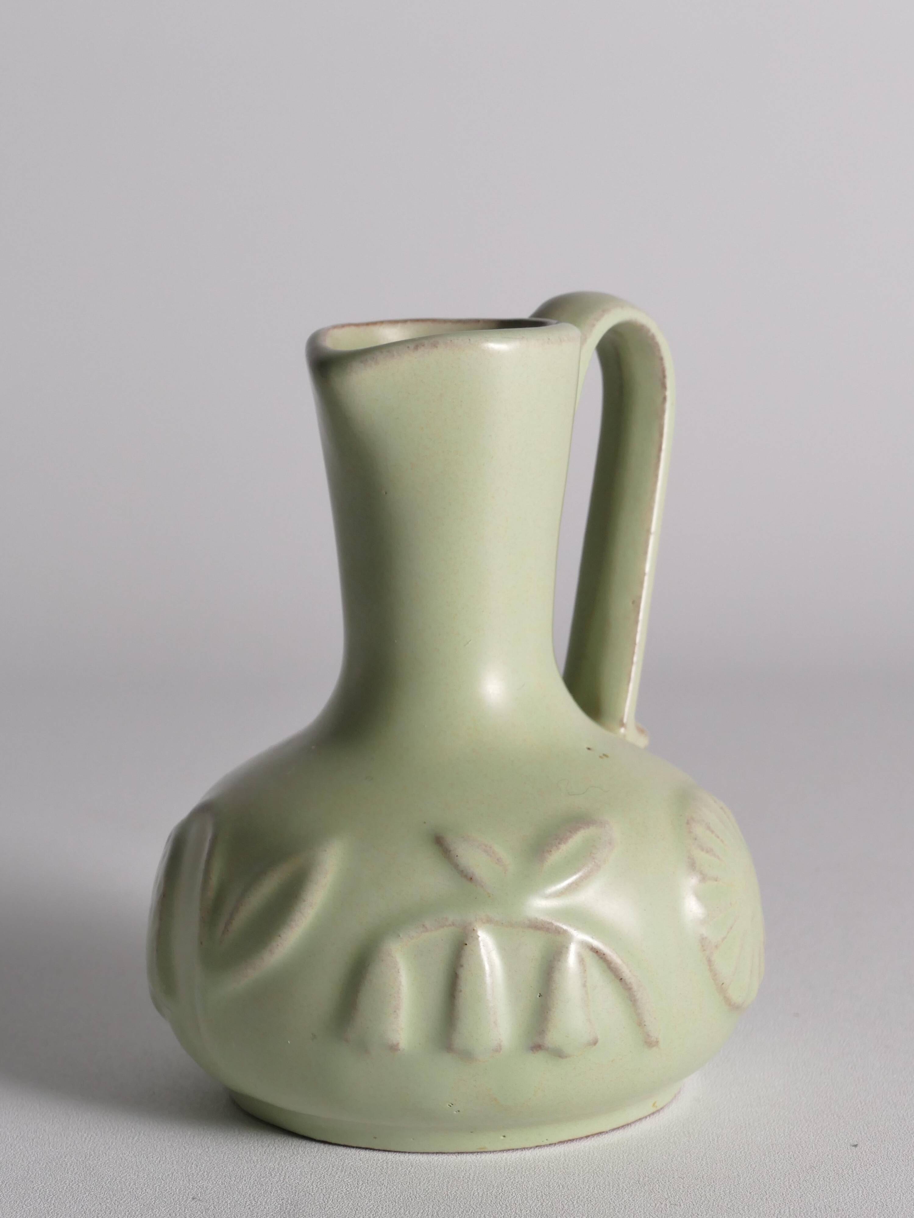 Celadon Green Relief Vase by Anna-Lisa Thomson, Upsala Ekeby, 1940s