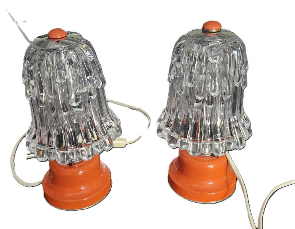 Pair of Vintage 70's Orange Mushroom Lamps