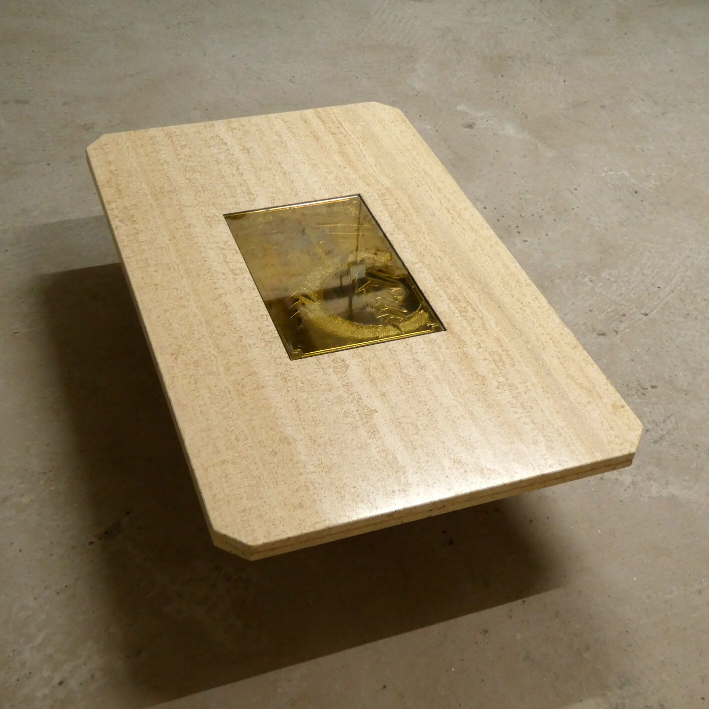georges Mathias' large travertine coffee table, Belgium, 1970