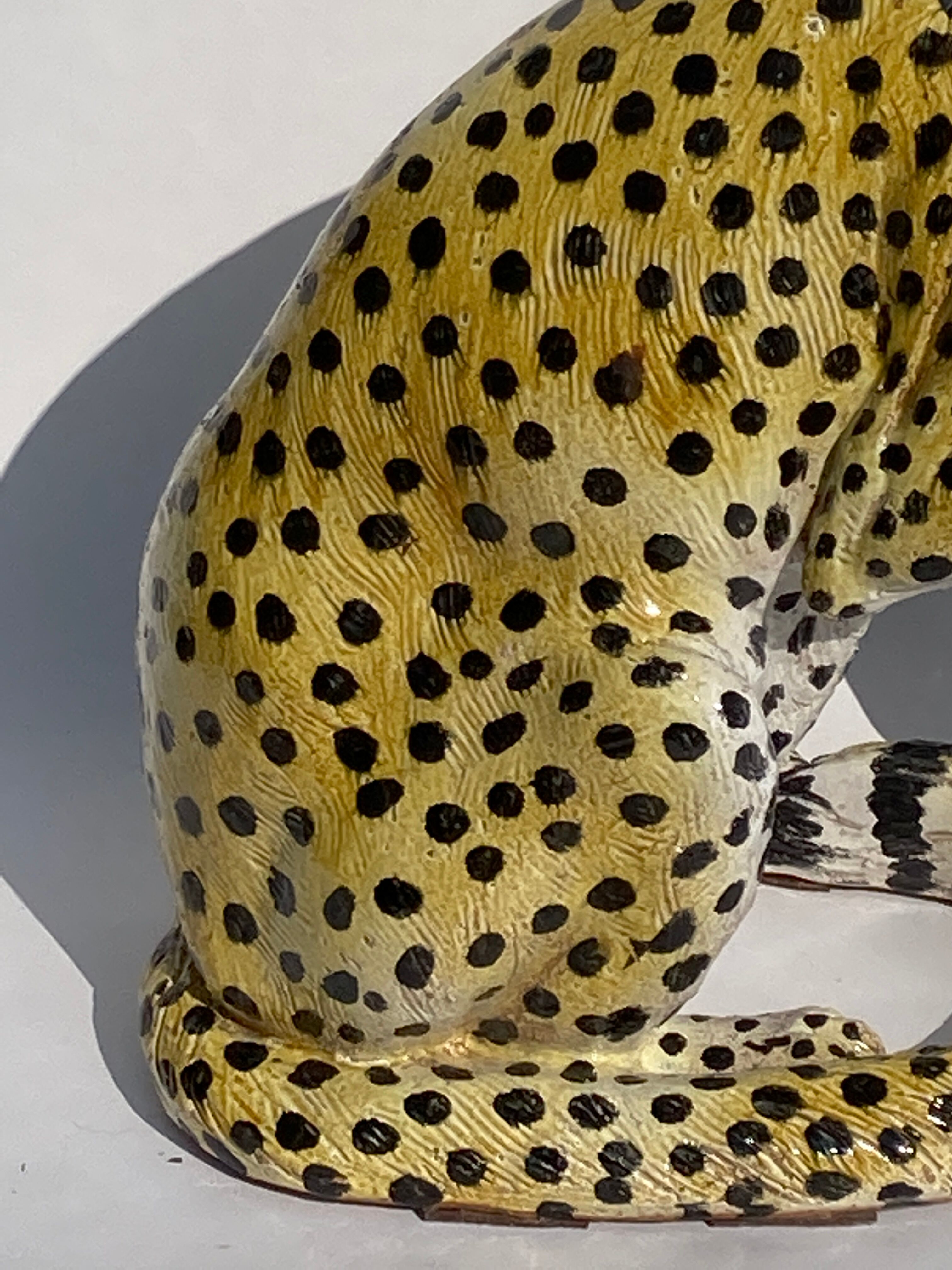 Terracotta ceramic cheetah or leopard statue, 1950s