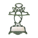 Castirone green enamelled cast iron umbrella stand and removable white tray